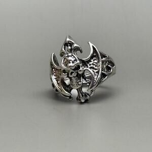 Y2K Vintage Silver Gothic Bat Ring – Size 8, Unisex, Brand New